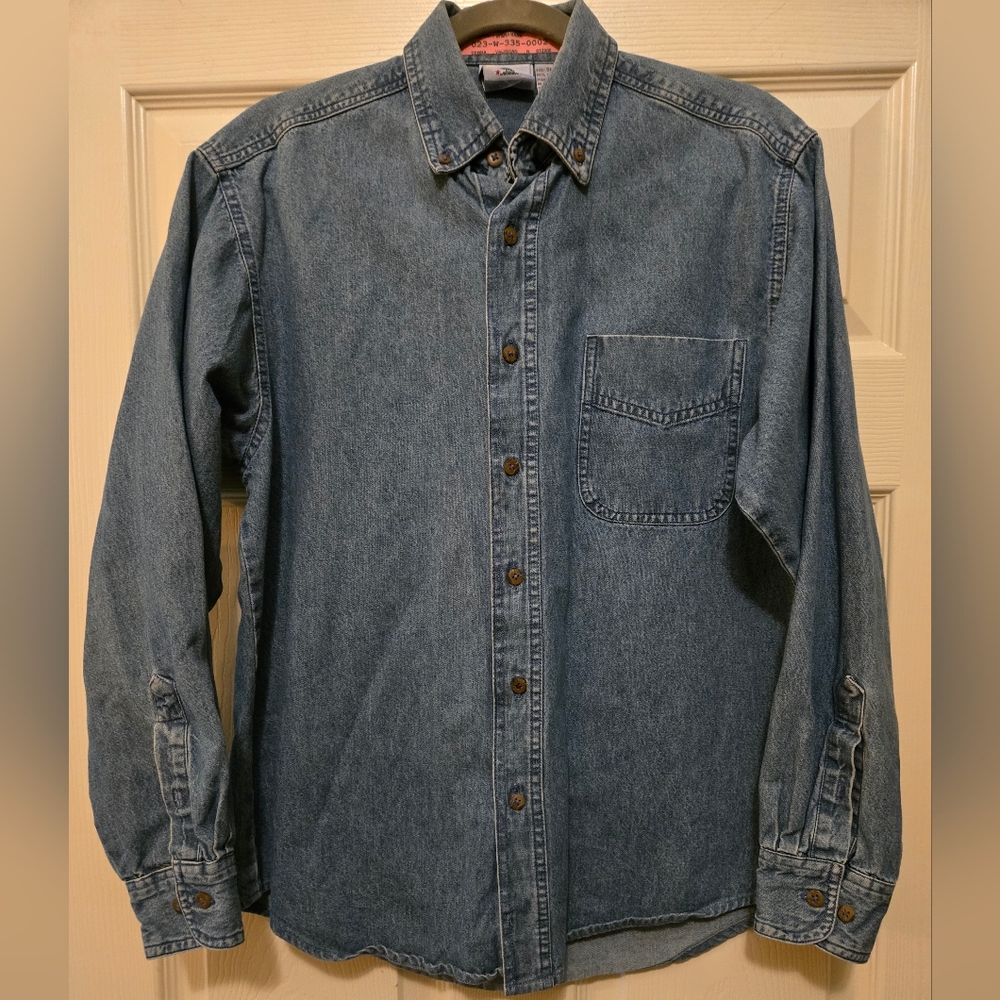 Aramark. Denim Blue Casual Button Down Shirt.